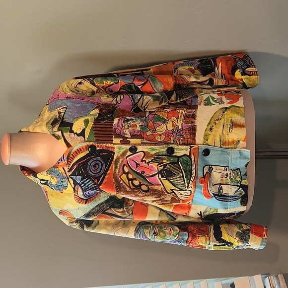 Art Deco Vintage 90s Picasso Jacket Bright Womens Fits Small Medium - Picture 1 of 11